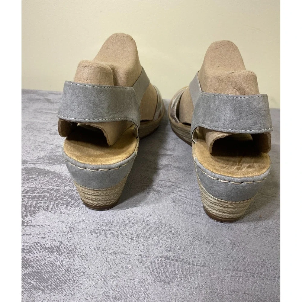 Rieker Antistress Floral Metallic Grey Wedge Espadrille Sandals 42 V8502-42